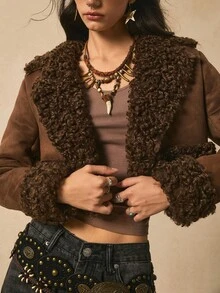 Easelle Faux Fur Coat Fur Gray Autumn Winter Coat Outerwear Fur Coat Teddy Fur Coat Brown Retro Nomadic Casual Autumn Winter 2025 Brown Suede - Mocha Brown - View 5