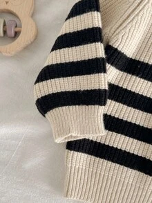 Loomiva 男婴条纹撞色长袖拉链套头衫 男婴套头衫 婴儿针织毛衣 条纹针织毛衣 男婴秋冬Polo衫 - 杏色 - 查看 4