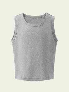 Set de 2 piezas de camiseta de manga larga y camiseta de tirantes de unicolor, suave y cómoda como capa base para niñas - Gris - Ver 5