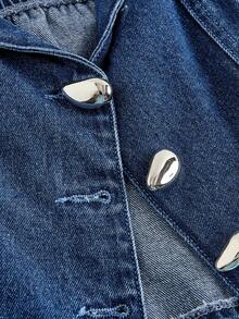 Selenza 女款 Y2K 金属单排扣休闲牛仔吊带背心 - 藍色 - 查看 3