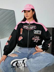 SHEIN EZwear Áo khoác dài tay màu khối cỡ lớn dành cho nữ, có khóa kéo, thời trang thu đông - Nhiều màu - Xem 3