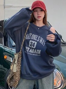 DAZY Women Off Shoulder Floral Print Long Sleeve Sweatshirt,Fall Clothes