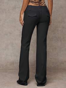 SHEIN BAE Women Solid Color Commuter Casual/Fashionable Outing/Versatile Casual/Old Money Style Pockets Elastic Waist Loose Wide Leg Pants, Suitable For Work, Office, Low-Waisted, Autumn/Winter Business Casual Woman Pants