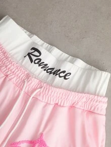 Manfinity EMRG 男士街头风流行INS风蜘蛛网3D刺绣运动裤+保暖连帽衫套装，户外音乐节、夜店送给男友/老公的礼物，周年纪念礼物，粉色系服装，粉色街头风韩流服饰，两件套粉色系穿搭，秋冬款 - 粉色 - 查看 4