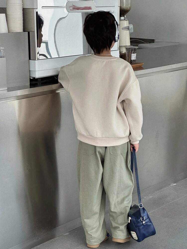 Tween Boy Loose Casual Letter Print Fleece Sweatshirt, Autumn, Winter