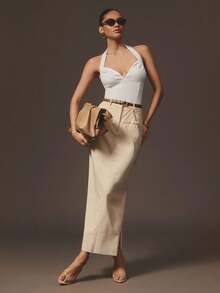 Hauture 商务办公室性感秋季柔软拉绒弹力甜心露背连体衣 - 杏色 - 查看 4