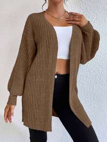 EURMUSE Casual Versatile Solid Color Drop Shoulder Loose Cardigan - Camel - View 5