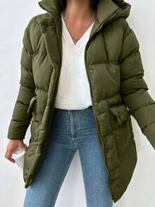 EURMUSE Manteaux d'hiver pour femmes, simples et décontractés, vert militaire, avec poches à fermeture éclair, manches longues - Militaire verte - Voir 3