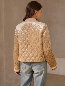 Wildy 女士休闲街头风格天鹅绒夹棉大衣，圣诞节和新年派对装，闪亮天鹅绒夹克，女士秋冬装