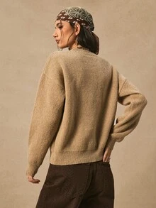 Easelle 复古西部牛仔风格五角星印花棕色套头卫衣，女士外套上衣，适合秋冬季节，复古休闲卫衣 - 彩色 - 查看 2
