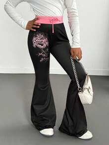 Tween Girls' Casual Printed Drawstring Flare Sweatpants - Multicolor - View 7