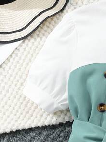 Váy ngắn tay cổ bẻ màu trơn cho cô gái tuổi teen - màu xanh lá - Xem 5