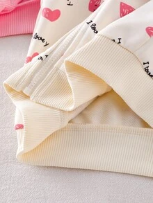 SHEIN 2件套女童针织连帽长袖可爱卡通印花拉链外套，带口袋，杏色和粉色，春秋季儿童休闲外套 - 彩色 - 查看 6