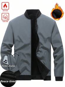 Manfinity Homme 男士休闲保暖长袖拉链外套，秋冬款 - 淺灰色 - 查看 3