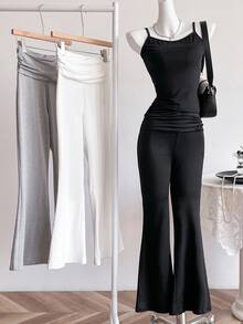 Sweetra Young 3 条装青少年女孩休闲针织柔软舒适紧身裤，适合健身、运动、户外、举重、喇叭裤 - 彩色 - 查看 1