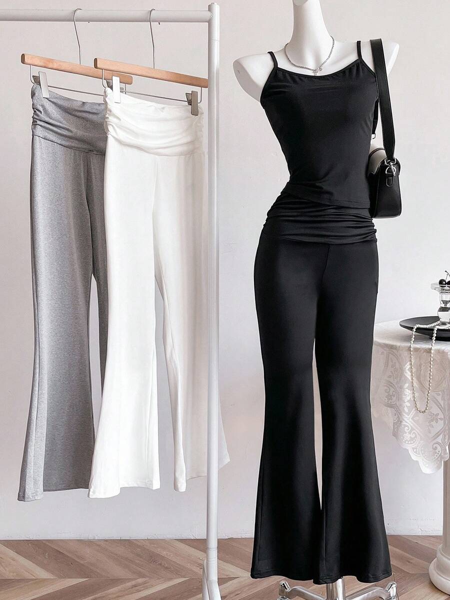 Sweetra Young 3 条装青少年女孩休闲针织柔软舒适紧身裤，适合健身、运动、户外、举重、喇叭裤 - 彩色 - 查看 1