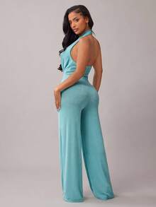 Radiana Women's Sexy & Elegant Halter Neck Backless Jumpsuit In Aqua Blue, Suitable For Dates, Gatherings, Parties, Nightclubs, Carnivals - Blue - View 7