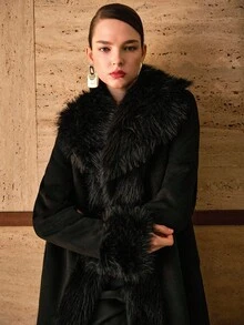 MOTF PREMIUM LONG SLEEVE LONG FAUX FUR COAT, AUTUMN/WINTER - Black - View 12