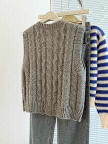 Franclia 女秋冬新款针织毛衣背心带绳系带优雅学院风独特显瘦优雅优质柔软休闲百搭减龄毛衣背心 - 灰色 - 查看 2