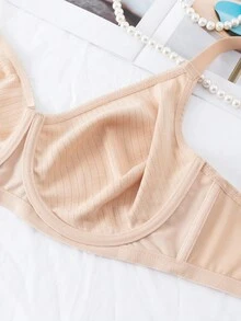 DesireSculpt Simple Thin Wire-Free Lift & Support Plus Size Bra Comfortable Bra Push Up Bra Full Coverage Bra - Apricot - View 7