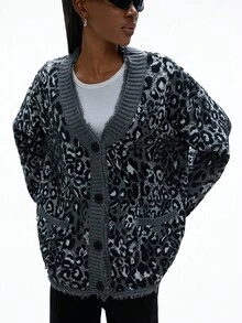 Aveloria GENKIRA Vintage Fringe V-Neck Leopard Print Sweater Cardigan For Women, Loose Casual Style, Spring/Autumn/Winter - Multicolor - View 6