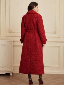 BELROSIE Shiny Dark Red Cinched Waist Long Overcoat,Lustrous Blended Soft Elegant Autumn Design,Perfect For Dinner Date,Parties Or Everyday Wear - Red - View 2