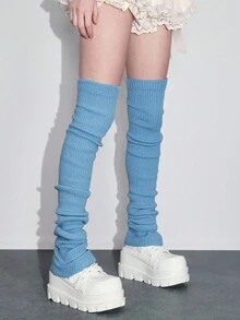 ROMWE Goth 1 Pair Women's Dopamine Themed Solid Color Extra Long 90cm Leg Warmers - Baby Blue - View 4