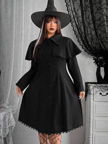Flirla Grunge Punk Plus Size Women's Cloak Design Fashion Dark Style Woolen Coat Fall Winter Cloth For Women Autumn Halloween - Black - View 4
