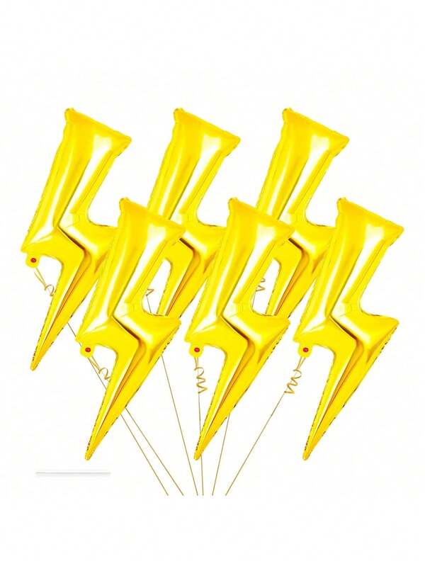 Conjunto de 5 balões dourados em formato de raio, ideais para aniversários, casamentos, decorações de festas e acessórios de moda.