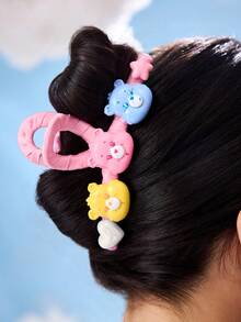 SHEIN X Care Bears 可爱双面 3D 熊形设计发爪，适合女士和女孩，6 只熊 - 彩色 - 查看 6