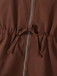 SHEIN Elladie kids 1件女童純色休閒連帽外套，腰部設計，適合秋冬穿著，適用於學校、戶外活動、家庭聚會，保暖舒適，棕色連帽夾棉外套，女童秋冬外套衣 - 棕色 - 查看 6