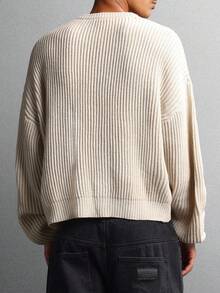 SUMWON Chunky Ribbed Knit Sweater Drop Shoulder Pullover Boyfriend Style Casual Winter Texture Oversized Long Sleeve Fashion Basic Knitwear Plain - Khaki - View 4