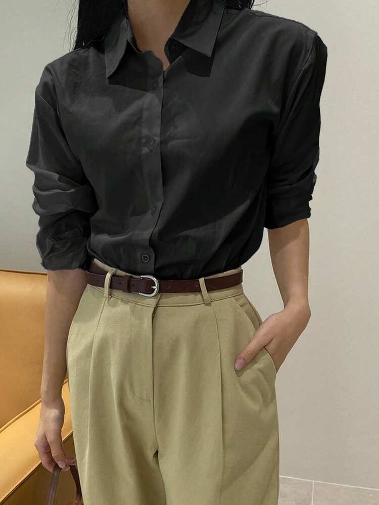 Women's Casual Cotton Blouse, Suitable For Office Commute Long Sleeve Top