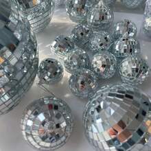 1 个 20 厘米银色反光镜面迪斯科球，激光舞台球，适用于派对/婚礼/节日装饰/1 个 10 厘米镜面球 + 6 个 5 厘米镜面球礼物生日毕业 - 銀色 - 查看 3