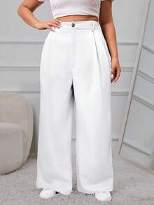SHEIN PETITE CURVE Plus Size Fashionable Versatile Solid Color High Waist Suit Pants