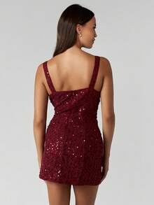 MISSGUIDED Đầm ngắn ren đính sequin màu đỏ tía, thích hợp dự tiệc, câu lạc bộ đêm, kiểu corset, không tay, dành cho lễ hội, kỳ nghỉ, lấp lánh, ôm sát cơ thể, phù hợp cho các dịp đặc biệt. - Màu Đỏ Sâu - Xem 2