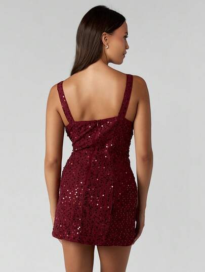 MISSGUIDED Sequin Lace Mini Dress Burgundy Party Club Night Corset Style Bustier Top Sleeveless Homecoming Holiday Sparkle Bodycon Special Occasion