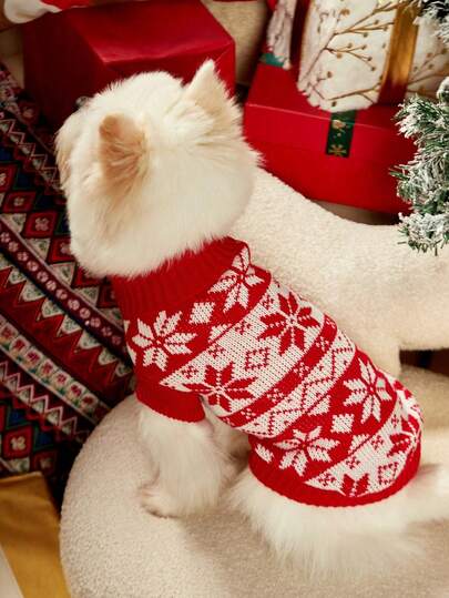 PETSIN Christmas Red & White Warm Pet Sweater, Suitable For Pet Outdoor Wear In Autumn And Winter
