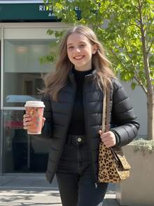 SHEIN Teen Girl Elastic Waist Padded Padded Coat, Winter - Black - View 4