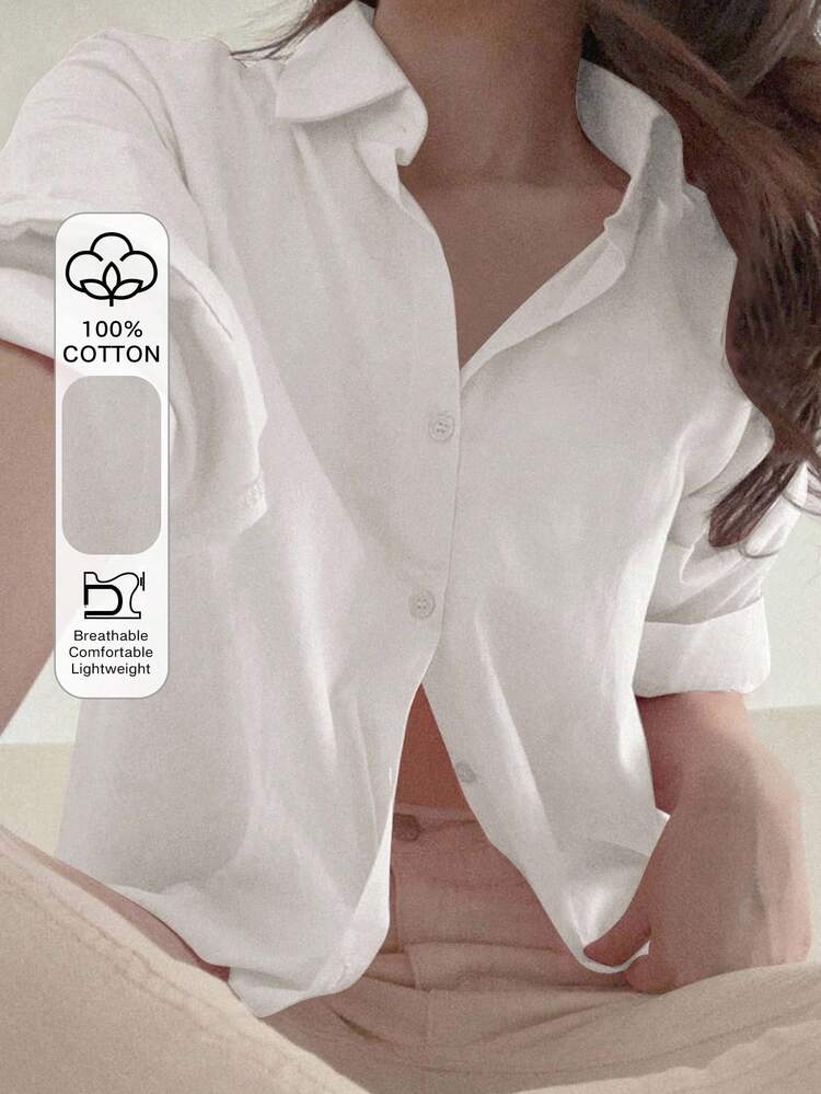 Women's Loose Solid Color Long Sleeve Single Breasted Casual Shirt,Fall Women Clothes