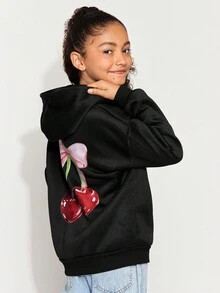Radiana Tween Girl Casual Hooded Long Sleeve Thick Sweatshirt, Suitable For Autumn/Winter - Black - View 1