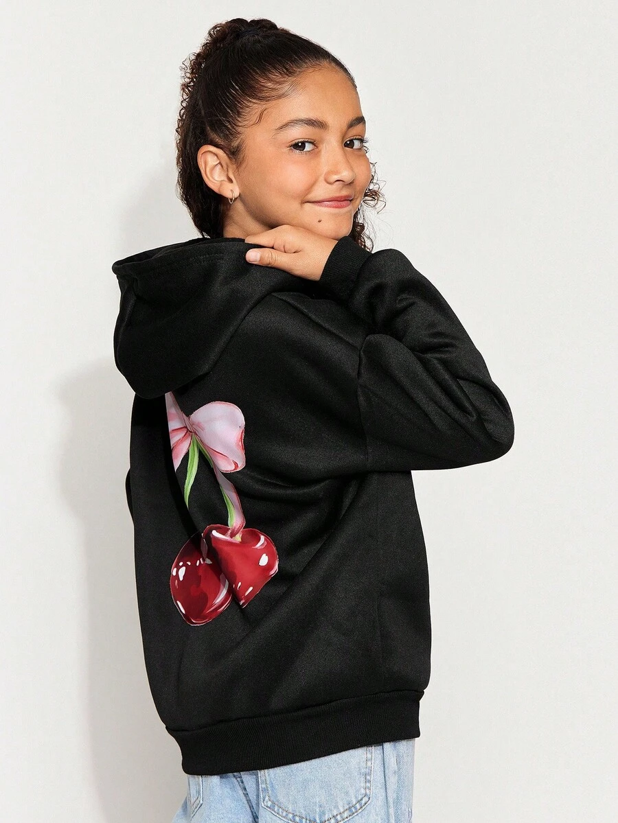 Radiana Tween Girl Casual Hooded Long Sleeve Thick Sweatshirt, Suitable For Autumn/Winter - Black - View 1