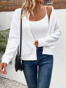 EMERY ROSE Women's Solid Color Long Sleeve Zip-Up Casual Baseball Jacket, Autumn