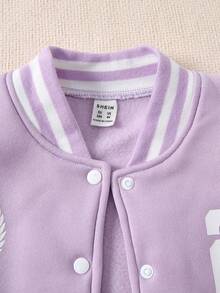 SHEIN Casuvi Kids 秋冬款少女休闲字母印花撞色棒球夹克