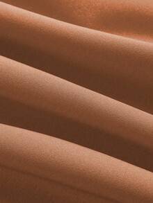 SHEIN MOOSTA 大码休闲拼色二合一抽绳A字长裙女装 - 卡其色 - 查看 3