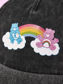 SHEIN X Care Bears 升级版经典休闲百搭运动黑灰色可爱熊棒球帽，Snapback 帽子，休闲防晒，日常穿着，坚固的形状保持良好 - 黑色 - 查看 3