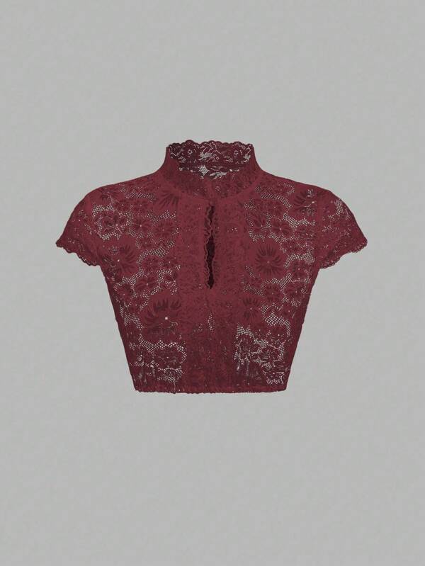 Fairmaia Blusa transparente de encaje con cuello alto elegante, estilo tradicional alemán para mujer