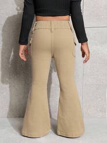 年轻女孩卡其色牛仔弹力紧身喇叭裤 - 卡其色 - 查看 5