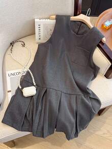 Franclia 新款无袖A字褶甜美短款连衣裙 - 灰色 - 查看 6