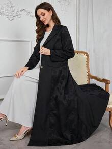 Al Najma 女士优雅简约提花长袍，端庄的阿巴亚 - 黑色 - 查看 5